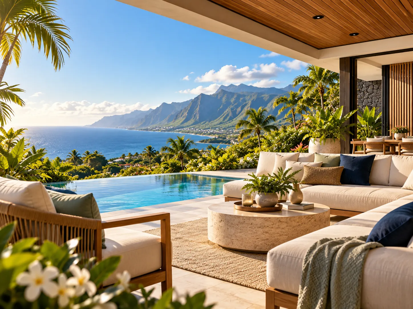 Terrasse face à la montagne et à l’océan, à La Réunion